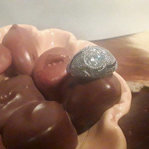 Silver Art Deco Style Ring..925..Faux stones